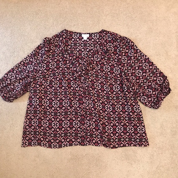 Liz Claiborne Tops - Liz Claiborne V Neck Floral Blouse Size 3X Ruffle Neckline Easy Care Office